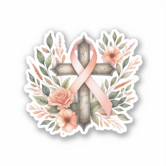 Baarmoederkanker Perzik lint met kruis Sticker (Voorkant)