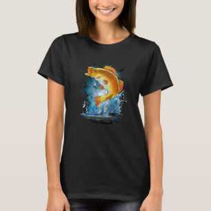 Baars springt uit het water visser t-shirt