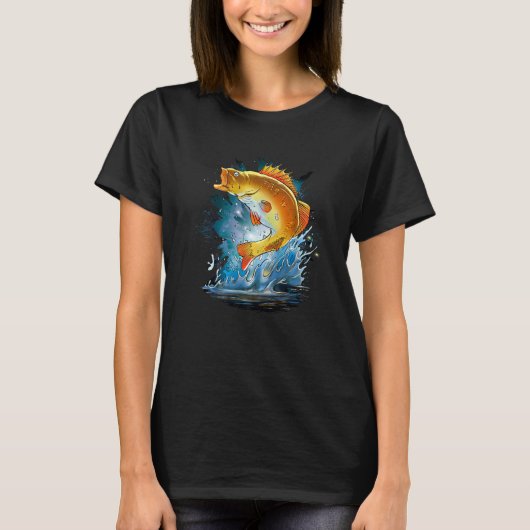 Baars springt uit het water visser t-shirt (Voorkant)