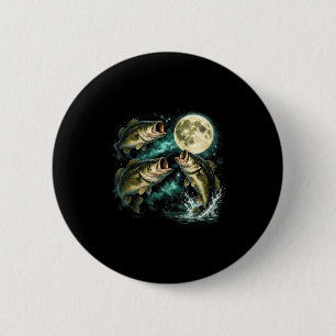 Baars vissen naar de maan vintage hengelaar ronde button 5,7 cm