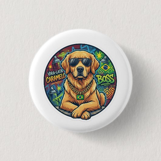 Baas Caramel Hond Straatmeme Sticker Ronde Button 3,2 Cm (Voorkant)