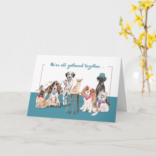 Baas dag van grappige honden groep kaart (Gele Bloem)