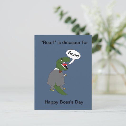 Baas Grappige Dinosaurus Happy Boss Day Personalis Briefkaart (Staand voorkant)