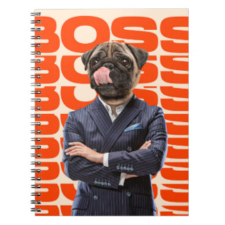 Baas in het hoofd van een hondkop met kruis notitieboek