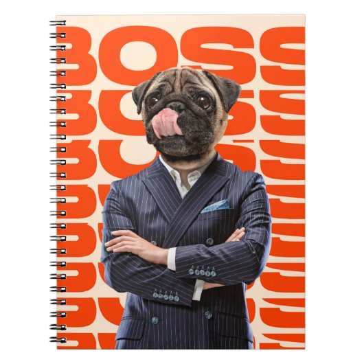 Baas in het hoofd van een hondkop met kruis notitieboek (Voorkant)