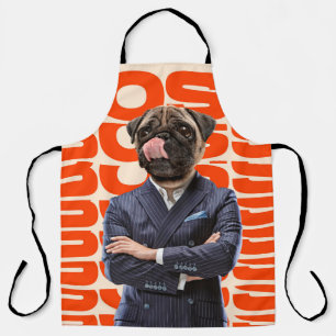 Baas in het hoofd van een hondkop met kruis schort