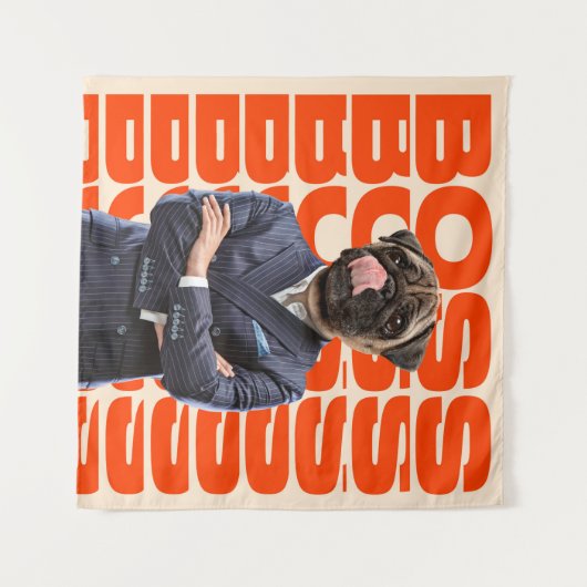 Baas in het hoofd van een hondkop met kruis wandkleed (Voorkant (horizontaal))