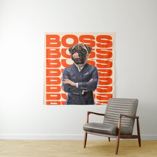 Baas in het hoofd van een hondkop met kruis wandkleed (In situ)