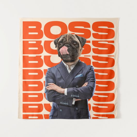 Baas in het hoofd van een hondkop met kruis wandkleed (Voorkant)