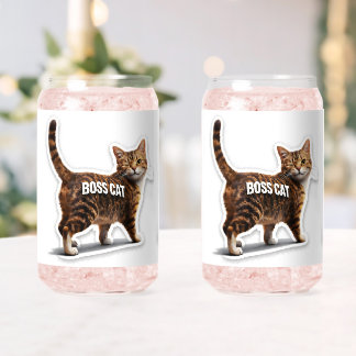 Baas kat knipogend tabby beer kan blikvorm glas
