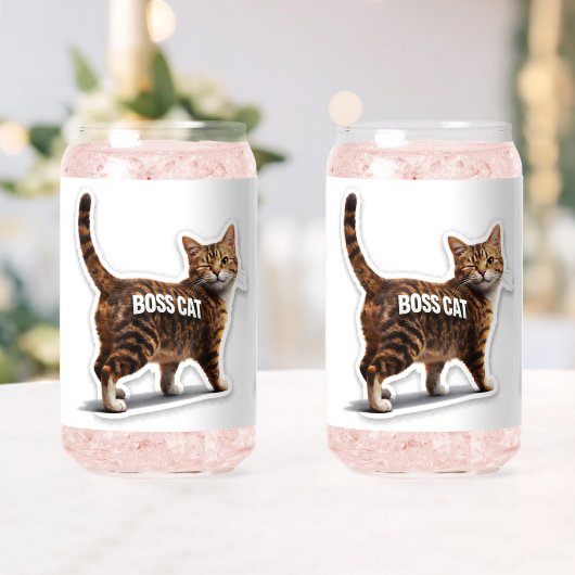 Baas kat knipogend tabby beer kan blikvorm glas (Insitu (Huwelijk))