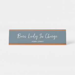 Baas Lady Dusty Blue Gold Kantoor op maat Bureau Naambordje