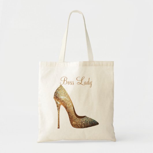 Baas Lady Gouden Glitter Hoge hakken Tote Bag (Voorkant)
