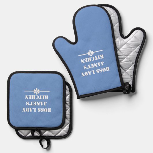 Baas Lady Janet's Keuken Must-have Cool Blue Ovenwant & Pannenlap Set (Voorkant / Achterkant)