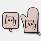 Baas Lady Logo Keukengerei Gift Idee Ovenwant & Pannenlap Set (Voorkant)