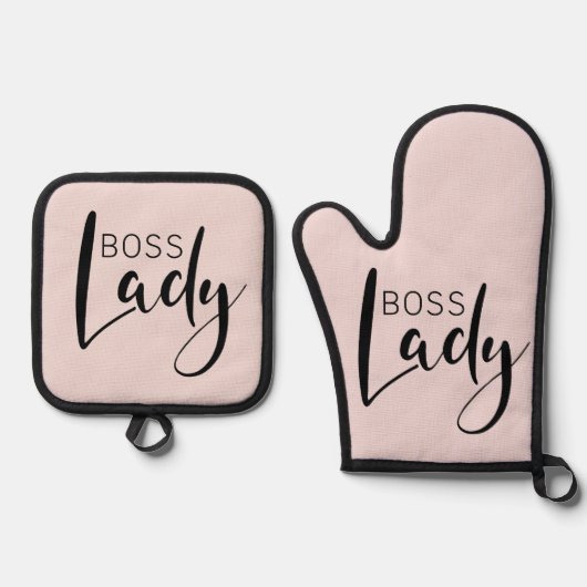 Baas Lady Logo Keukengerei Gift Idee Ovenwant & Pannenlap Set (Voorkant)