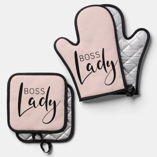 Baas Lady Logo Keukengerei Gift Idee Ovenwant & Pannenlap Set (Voorkant / Achterkant)