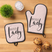 Baas Lady Logo Keukengerei Gift Idee Ovenwant & Pannenlap Set (Top down)