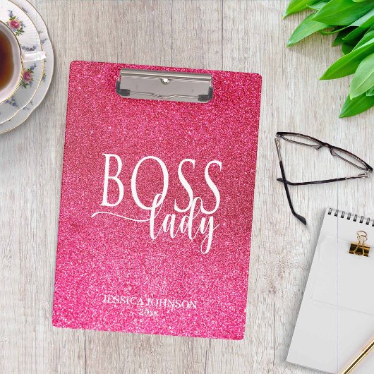 Baas Lady Roze Glans en Witte Schrift Klembord