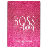Baas Lady Roze Glans en Witte Schrift Klembord (Achterkant)
