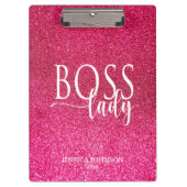Baas Lady Roze Glans en Witte Schrift Klembord (Voorkant)
