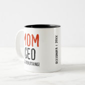 Baas Mam | Papa Grappig Modern Rood Zwart Typograf Tweekleurige Koffiemok (Voorkant links)