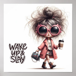 Baas Meisje Messy Bun Wake Up & Slay Motivatie Poster