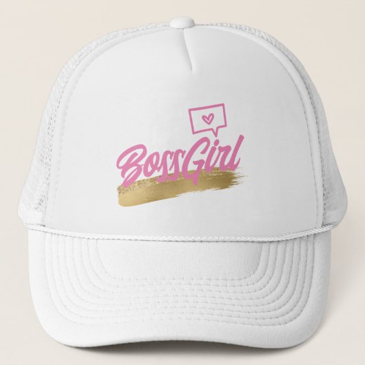 Baas Meisje Roze Gouden Trucker Hoed Pet (Voorkant)