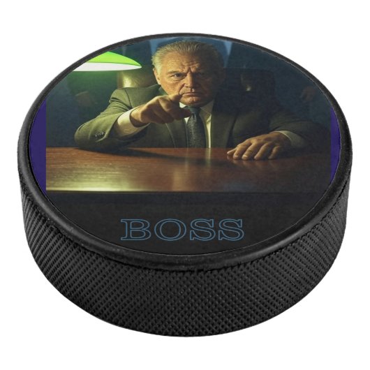 Baas met tekst hockeypuck hockey puck (3/4)