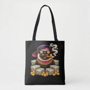 Baas Pug — Bling Pug met Cash & Sigaar" Tote Bag