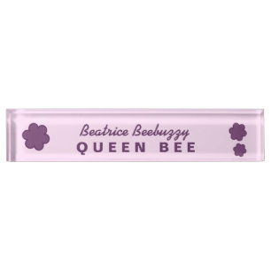Baas QUEEN BEE Roze met paarse bloemen V02 Naambordje