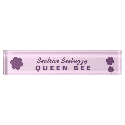 Baas QUEEN BEE Roze met paarse bloemen V02 Naambordje (Voorkant)