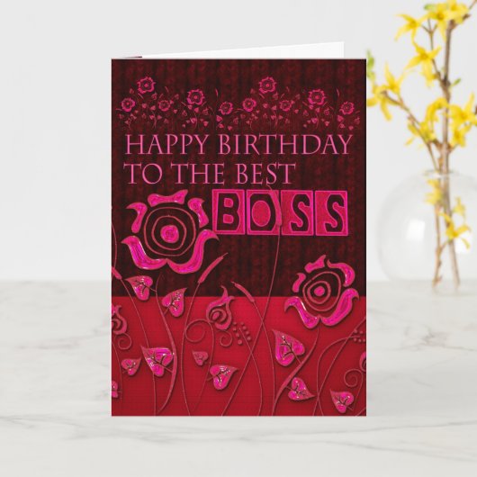 Baas roze bloemen verjaardagskaart kaart (Gele Bloem)