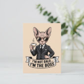 Baas Sphynx Kat Coffee Illustratie Briefkaart (Staand voorkant)