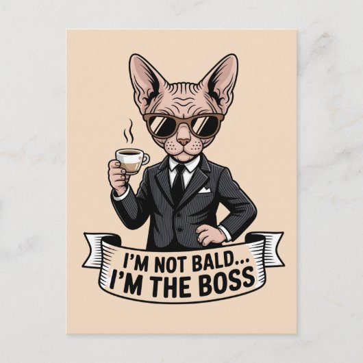 Baas Sphynx Kat Coffee Illustratie Briefkaart (Voorkant)