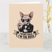 Baas Sphynx Kat Coffee Illustratie Kaart (Gele Bloem)