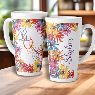 Baas Titel Naam Geïllustreerd Floral Latte Mok