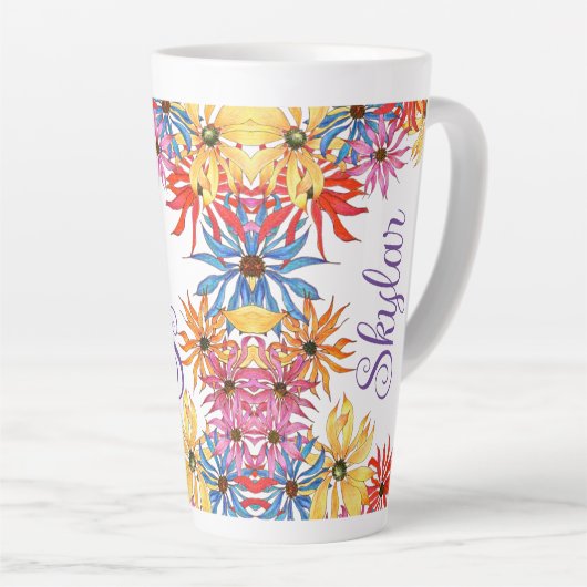 Baas Titel Naam Geïllustreerd Floral Latte Mok (Rechterhoek)