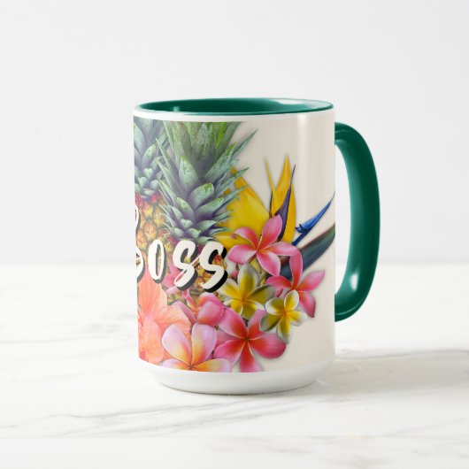 Baas Tropische Hibiscus Ananas Geschenk Mok (Voorkant rechts)