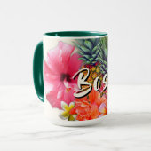 Baas Tropische Hibiscus Ananas Geschenk Mok (Voorkant links)