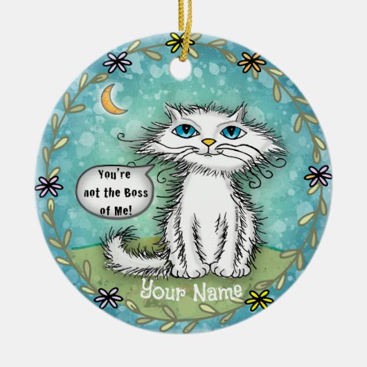 Baas van mij krabbelt kat keramisch ornament (Voorkant)