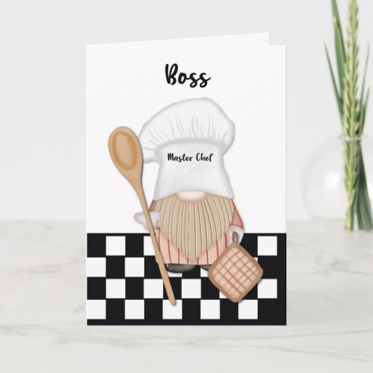 Baas Verjaardag Whimsical Gnome Chef Cooking Kaart (Voorkant)