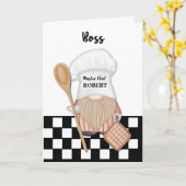 Baas Verjaardag Whimsical Gnome Chef Cooking Kaart (Gele Bloem)