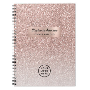 Baas Vrouw Directeur Logo Trendy Roze Gouden Glitt Notitieboek