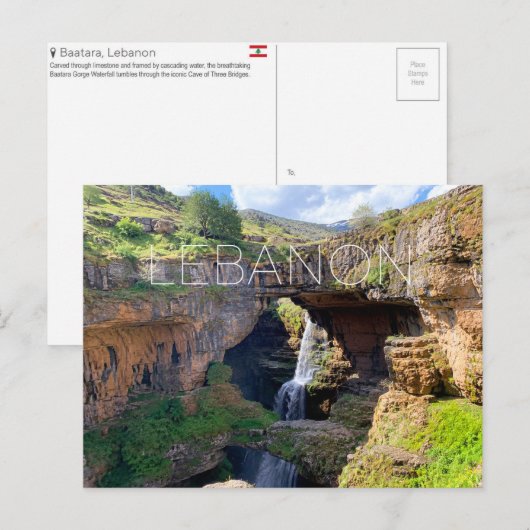 Baatara Waterval, Libanon Reisansichtkaart Briefkaart (Voorkant / Achterkant)
