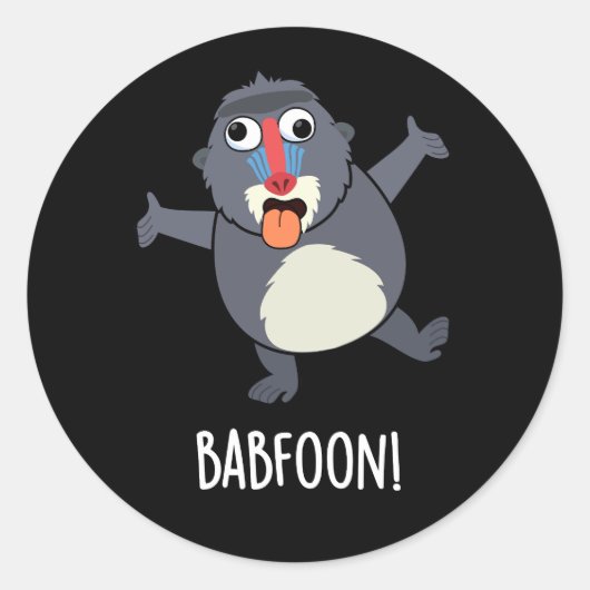 Bab-foon Grappige Buffon Baviaan Pun Donker BG Ronde Sticker (Voorkant)