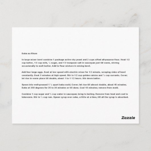 Baba au Rhum Recipe Briefkaart (Achterkant)