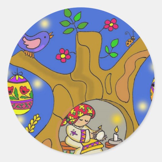 Baba en de Pysanky Tree Oekraïense volkskunst Ronde Sticker (Voorkant)
