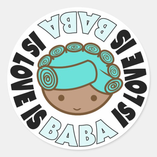 BABA IS LIEFDE grote ronde stickers (Voorkant)