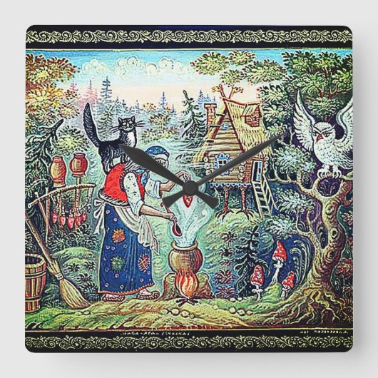 BABA JAGA RUSSIAN FOLKLORE SQUARE WALL CLOCK VIERKANTE KLOK (Voorkant)